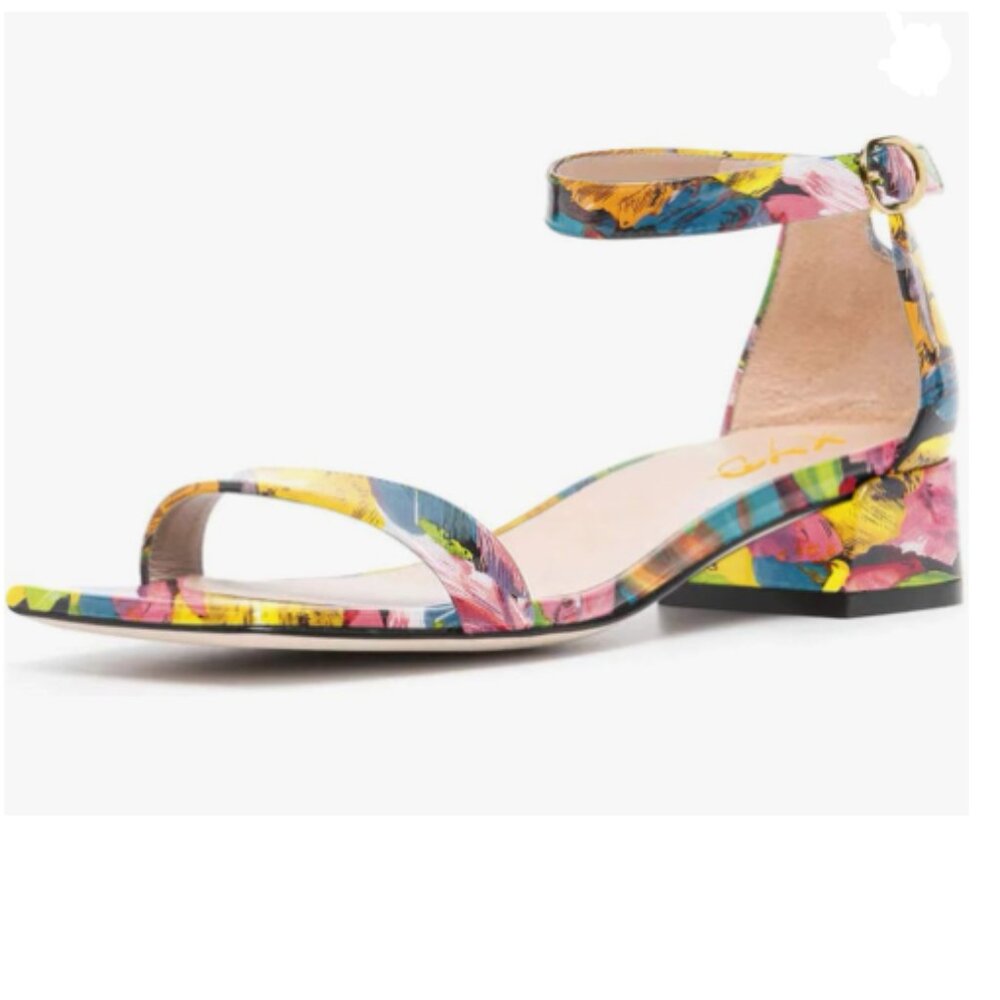 XYD Red Open Toe Low Heel Block Sandals Buckled Ankle Strap Shoes for Wedding
